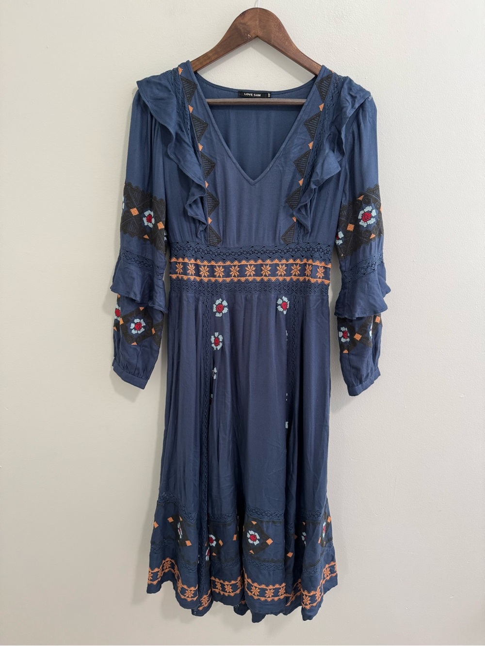 Anthropologie Love Sam Ruffle Embroidered Dress